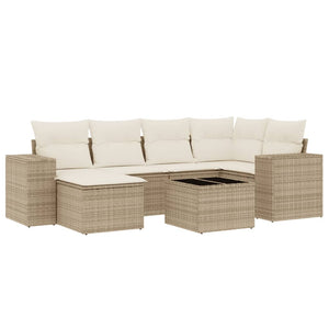 Set Divani da Giardino 7 pz con Cuscini Beige in Polyrattan 3255205