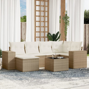 Set Divani da Giardino 7 pz con Cuscini Beige in Polyrattan 3255205
