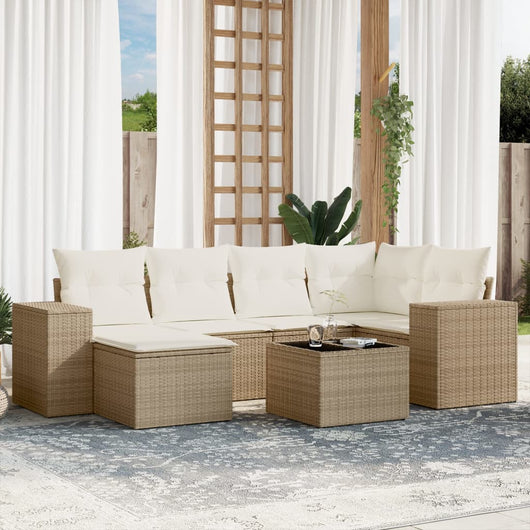 Set Divani da Giardino 7 pz con Cuscini Beige in Polyrattan 3255205