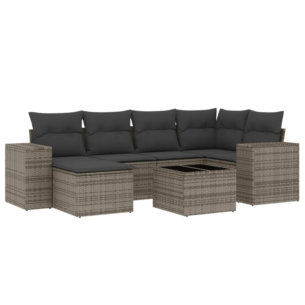 Set Divani da Giardino 7 pz con Cuscini Grigio in Polyrattan 3255207