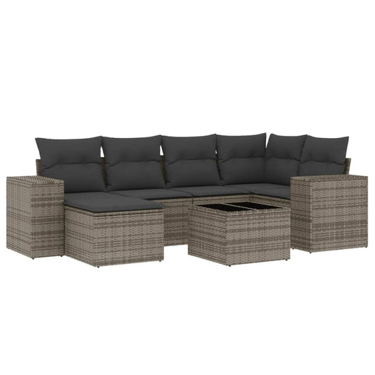 Set Divani da Giardino 7 pz con Cuscini Grigio in Polyrattan 3255207