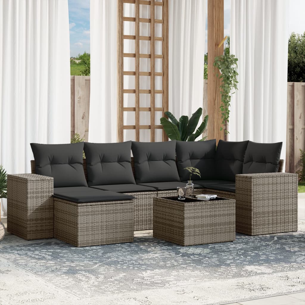 Set Divani da Giardino 7 pz con Cuscini Grigio in Polyrattan 3255207