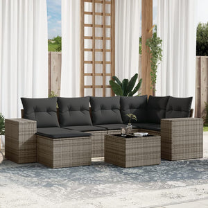 Set Divani da Giardino 7 pz con Cuscini Grigio in Polyrattan 3255207