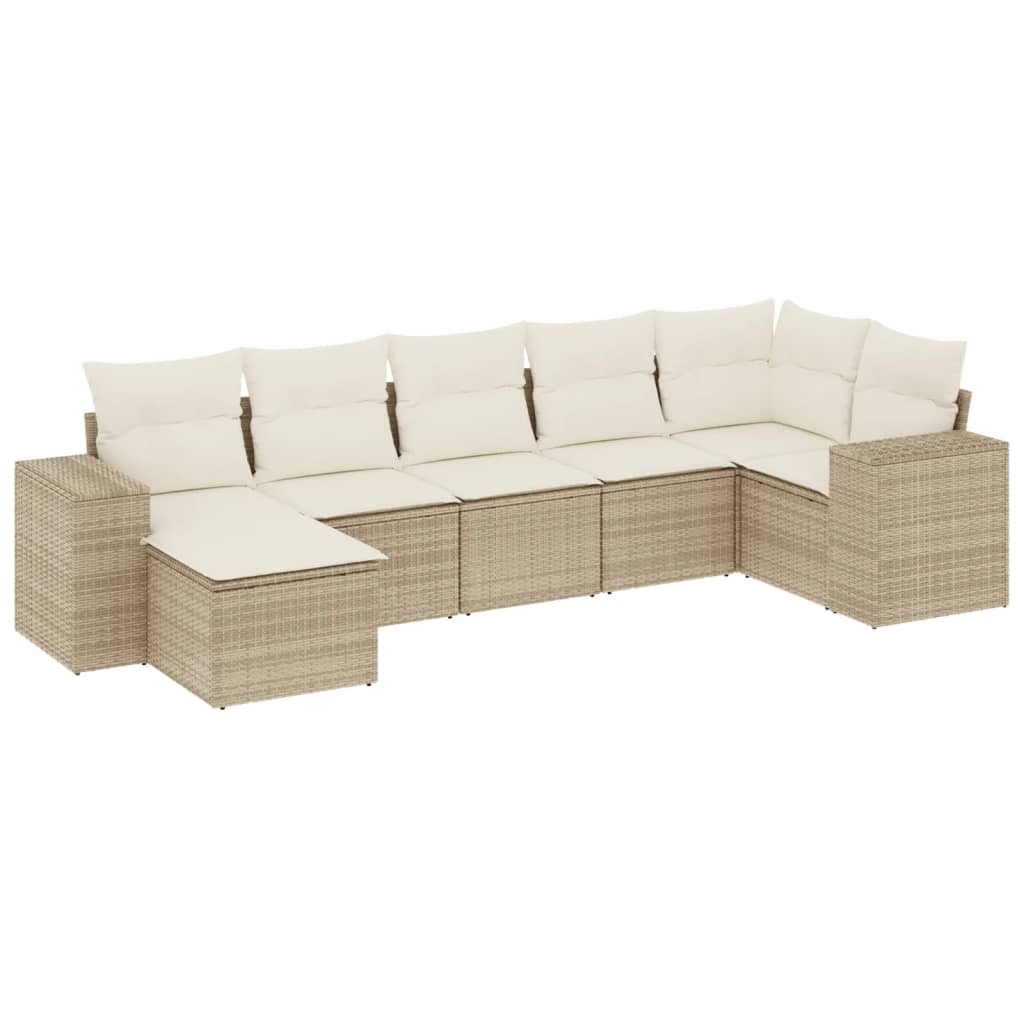 Set Divani da Giardino 7 pz con Cuscini Beige in Polyrattan 3255215