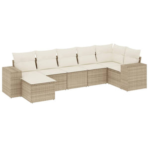 Set Divani da Giardino 7 pz con Cuscini Beige in Polyrattan 3255215
