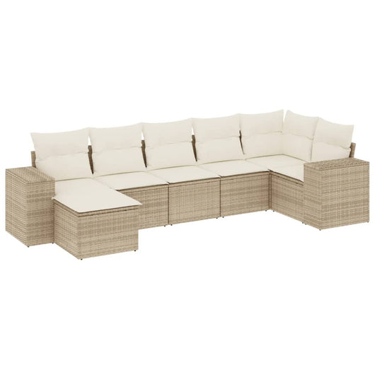 Set Divani da Giardino 7 pz con Cuscini Beige in Polyrattan 3255215