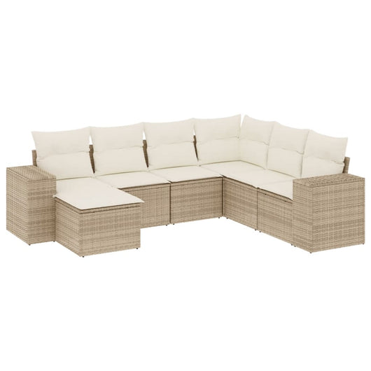 Set Divani da Giardino 7 pz con Cuscini Beige in Polyrattan 3255235