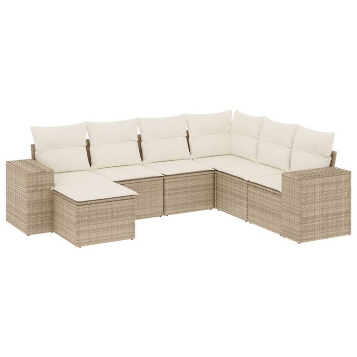 Set Divani da Giardino 7 pz con Cuscini Beige in Polyrattan
