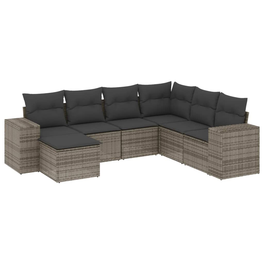 Set Divani da Giardino 7 pz con Cuscini Grigio in Polyrattan 3255237