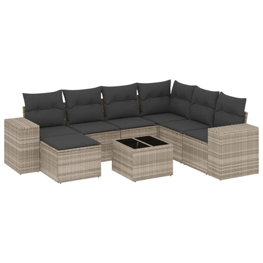 Set Divano da Giardino 8pz con Cuscini Grigio Chiaro Polyrattan