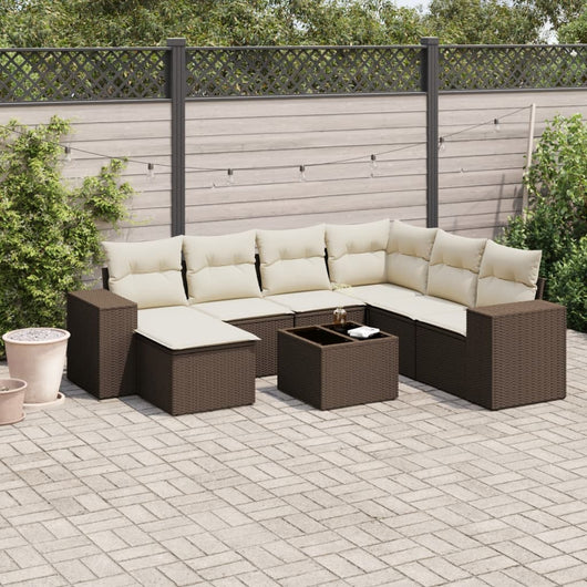 Set Divani da Giardino 8 pz con Cuscini Marrone in Polyrattan 3255250