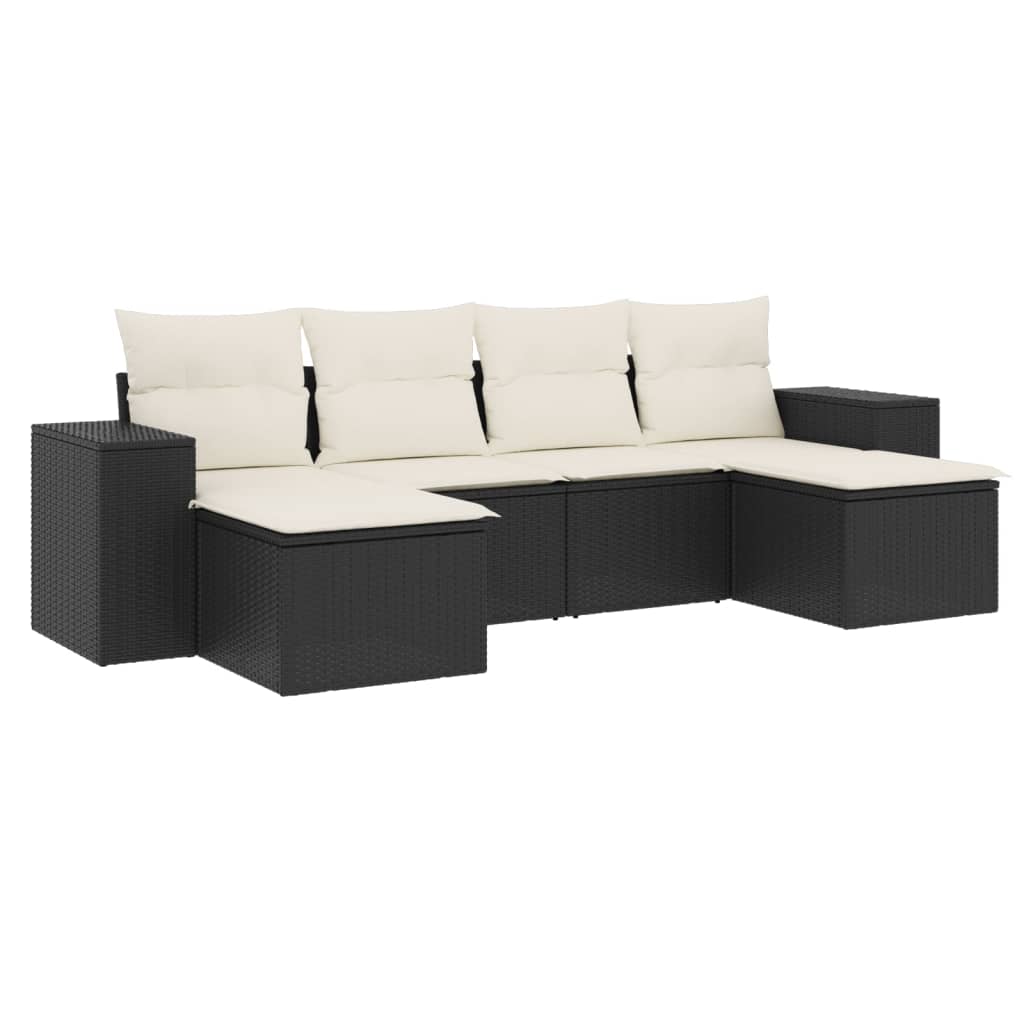 Set Divano da Giardino 6 pz con Cuscini Nero in Polyrattancod mxl 89226
