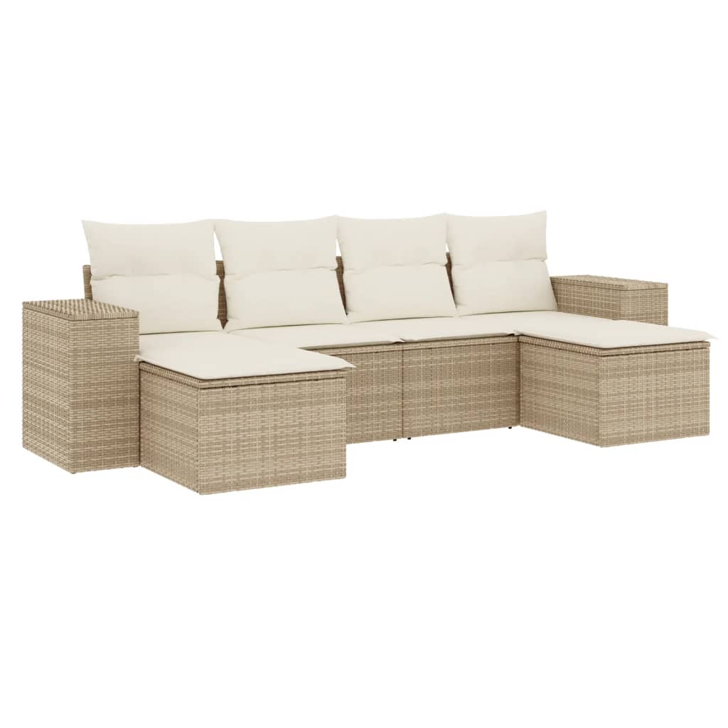 Set Divano da Giardino 6 pz con Cuscini Beige in Polyrattan