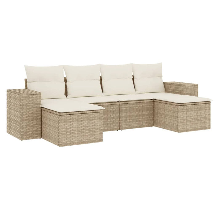 Set Divano da Giardino 6 pz con Cuscini Beige in Polyrattan