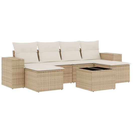 Set Divani da Giardino 7 pz con Cuscini Beige in Polyrattan 3255265