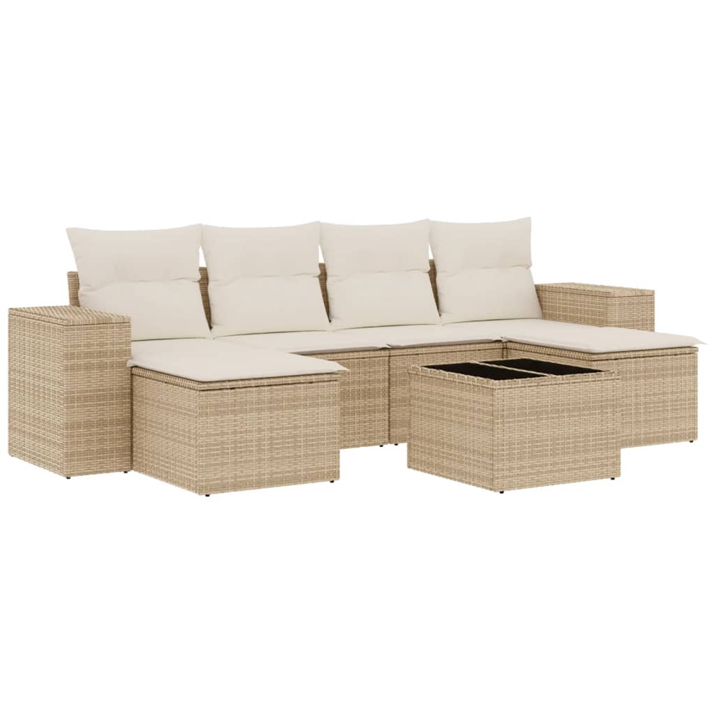 Set Divani da Giardino 7 pz con Cuscini Beige in Polyrattancod mxl 114493