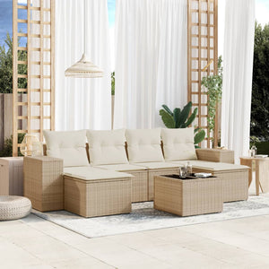 Set Divani da Giardino 7 pz con Cuscini Beige in Polyrattan 3255265