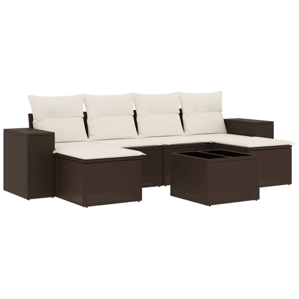 Set Divani da Giardino 7 pz con Cuscini Marrone in Polyrattan 3255270
