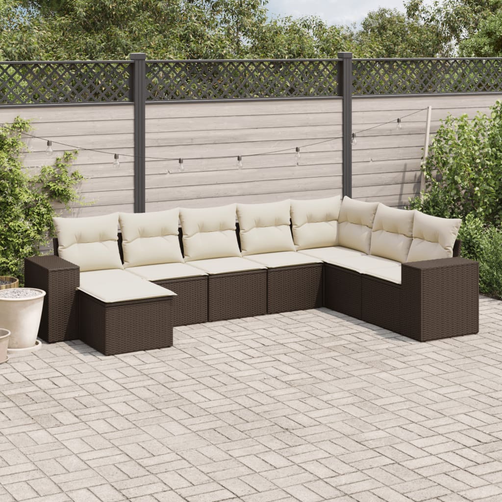 Set Divani da Giardino 8 pz con Cuscini Marrone in Polyrattan 3255300