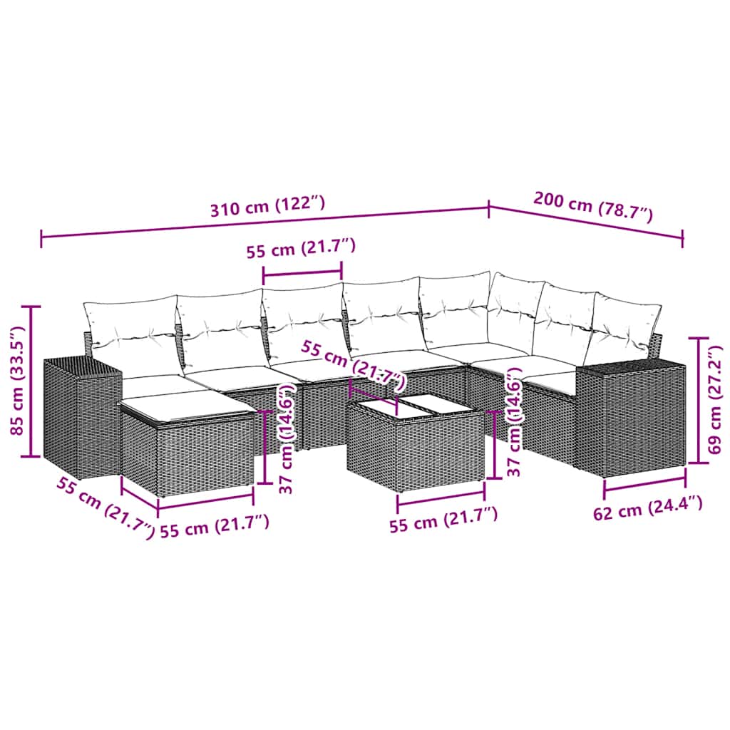 Set Divani da Giardino 9 pz con Cuscini Nero in Polyrattancod mxl 113203