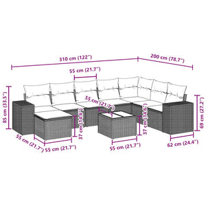 Set Divani da Giardino 9 pz con Cuscini Nero in Polyrattancod mxl 113203