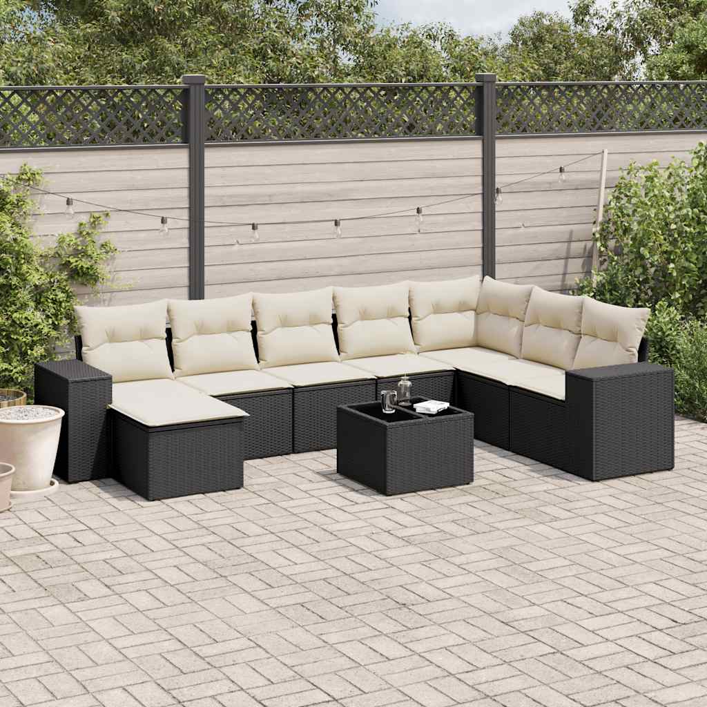 Set Divani da Giardino 9 pz con Cuscini Nero in Polyrattancod mxl 113203