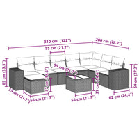 Set Divano da Giardino 9pz con Cuscini Grigio Chiaro Polyrattan 3255309