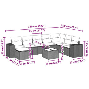 Set Divano da Giardino 9pz con Cuscini Grigio Chiaro Polyrattan 3255309