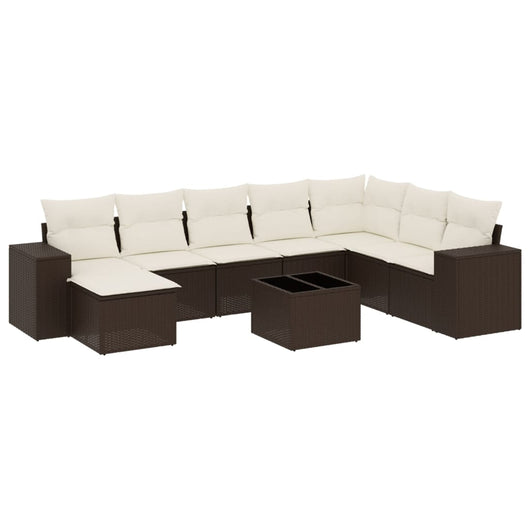 Set Divani da Giardino 9pz con Cuscini Marrone in Polyrattan 3255310