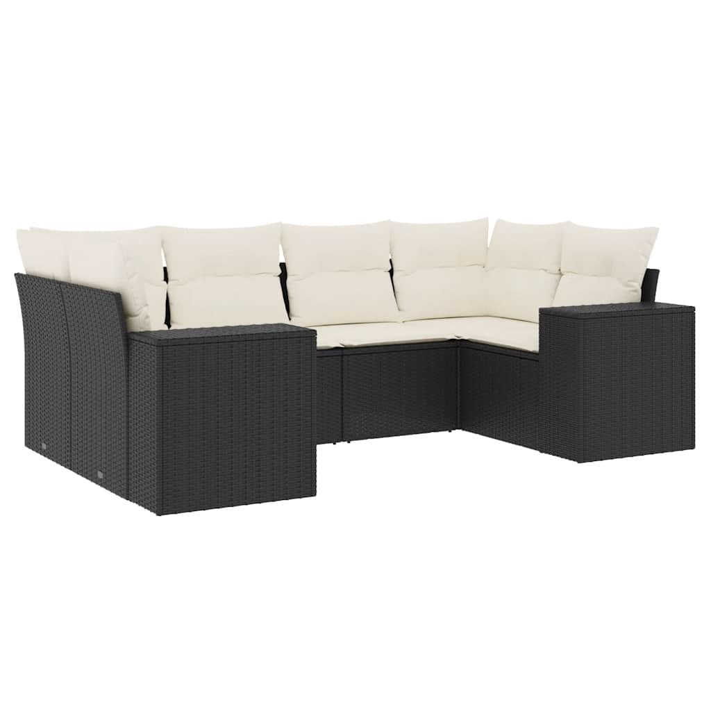 Set Divano da Giardino 6 pz con Cuscini Nero in Polyrattan