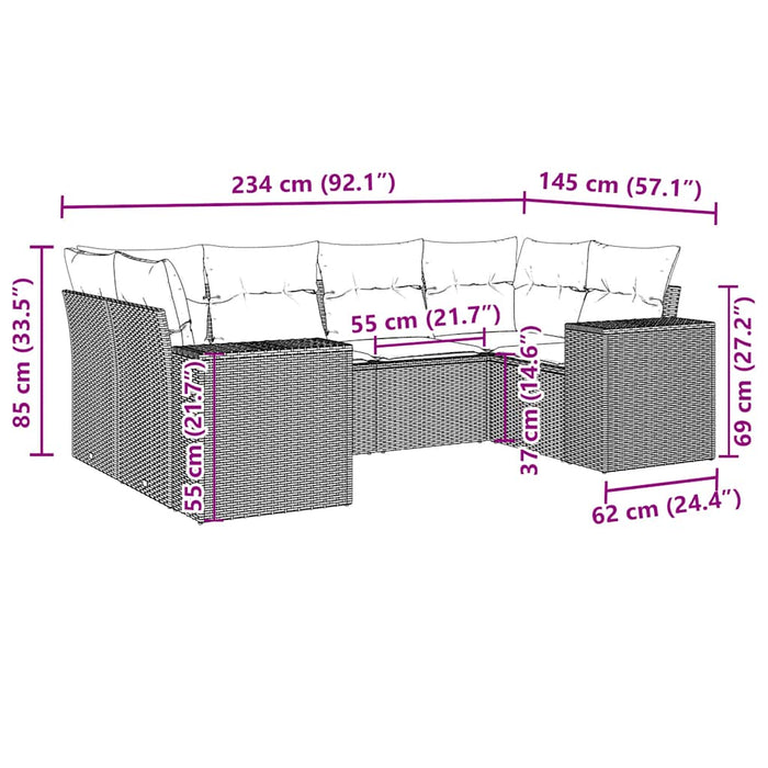 Set Divano da Giardino 6 pz con Cuscini Nero in Polyrattan
