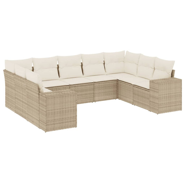 Set Divano da Giardino 9 pz con Cuscini Beige in Polyrattan 3255335