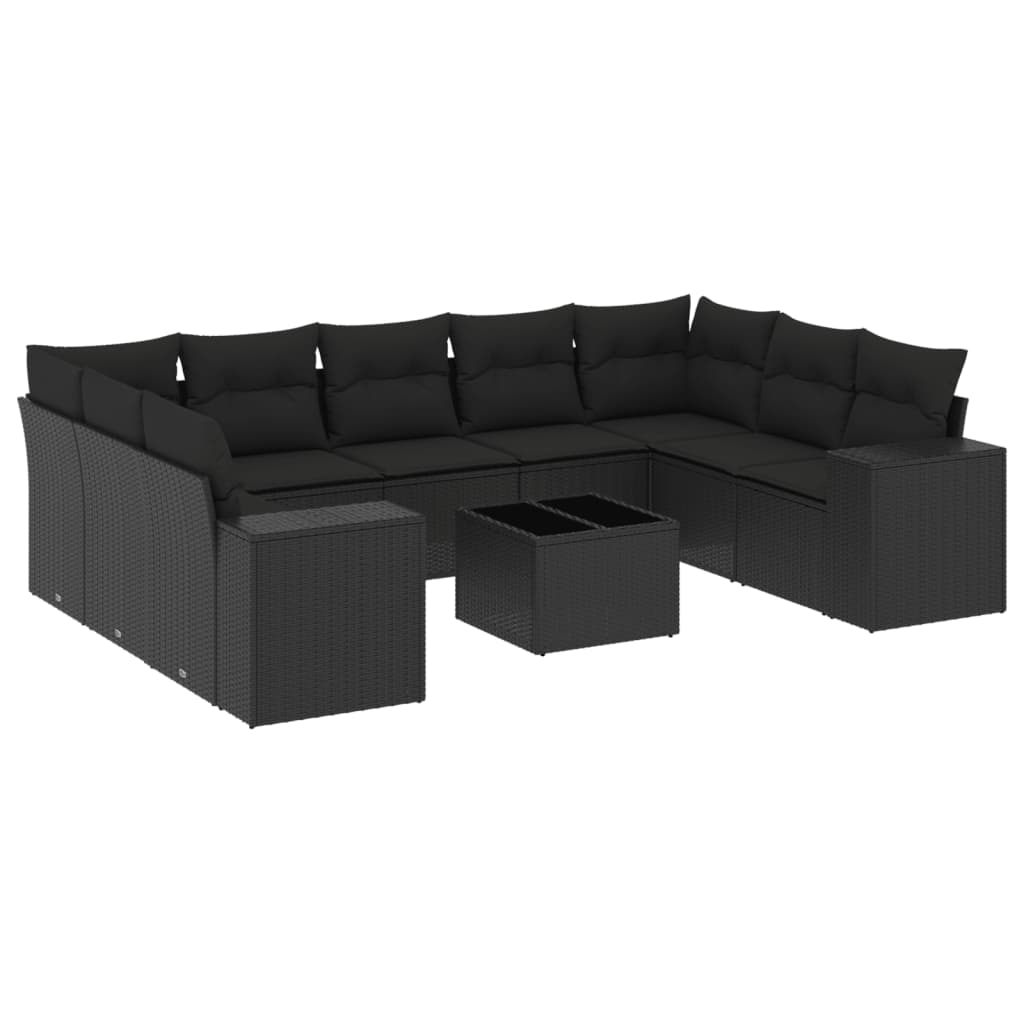 Set Divani da Giardino 10pz con Cuscini in Polyrattan Nero 3255342