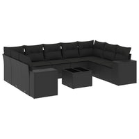 Set Divani da Giardino 10pz con Cuscini in Polyrattan Nero 3255342