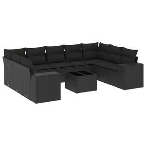 Set Divani da Giardino 10pz con Cuscini in Polyrattan Nero 3255342