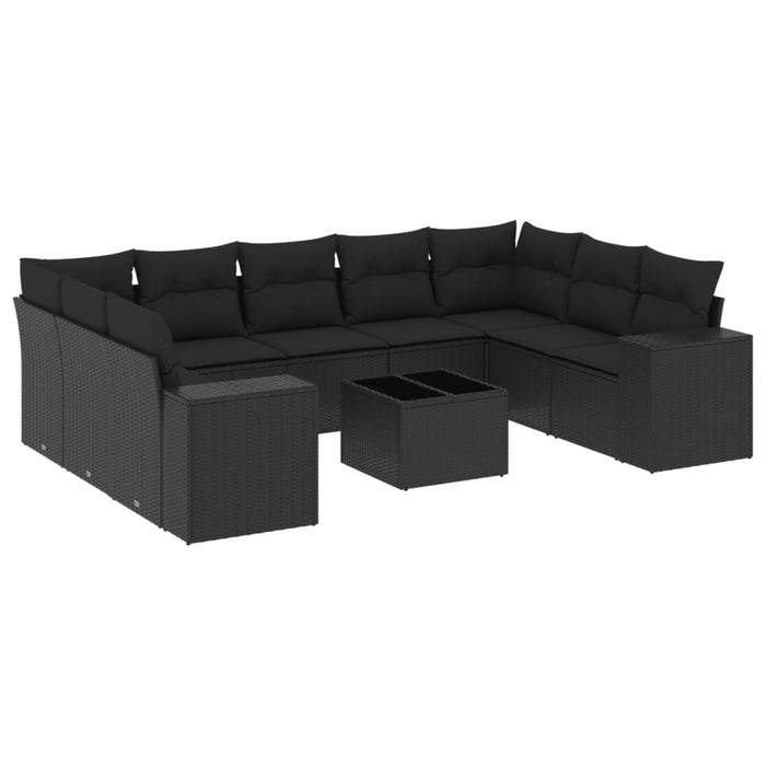 Set Divani da Giardino 10pz con Cuscini in Polyrattan Nero 3255342