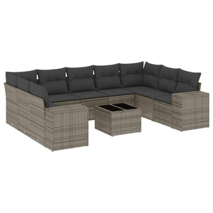 Set Divano da Giardino 10 pz con Cuscini Grigio in Polyrattan