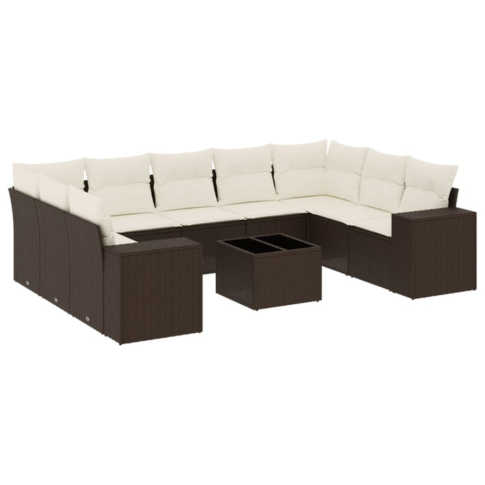Set Divani da Giardino 10pz con Cuscini in Polyrattan Marrone 3255350