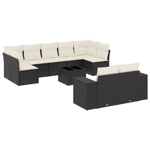 Set Divani da Giardino 10pz con Cuscini in Polyrattan Nero 3255363