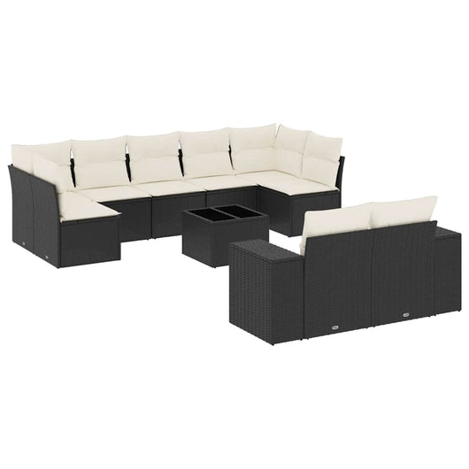 Set Divani da Giardino 10pz con Cuscini in Polyrattan Nero 3255363