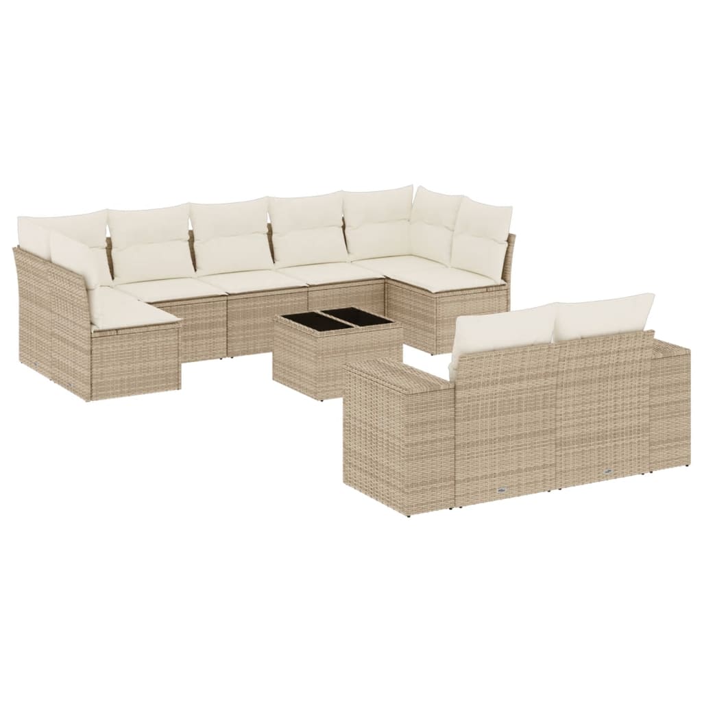 Set Divano da Giardino 10 pz con Cuscini Beige in Polyrattan 3255365