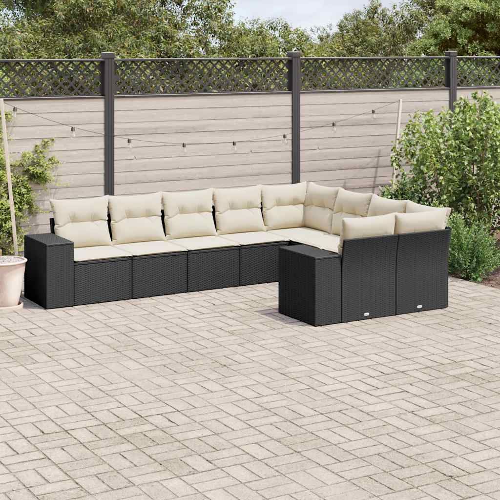 Set Divani da Giardino 9 pz con Cuscini Nero in Polyrattan 3255373