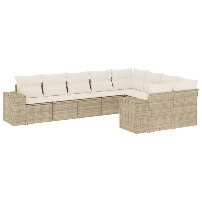 Set Divano da Giardino 9 pz con Cuscini Beige in Polyrattan 3255375