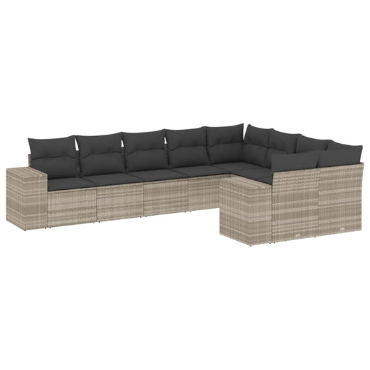Set Divano da Giardino 9pz con Cuscini Grigio Chiaro Polyrattan