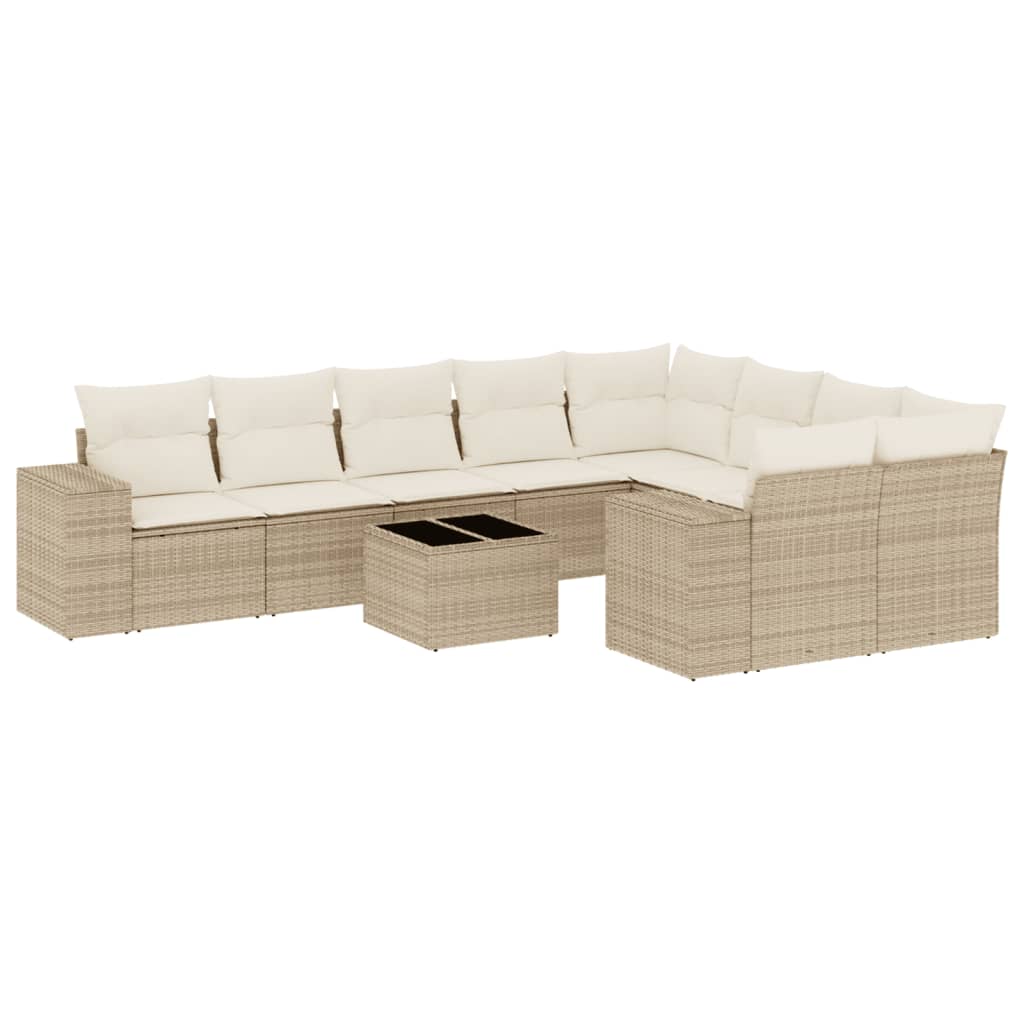 Set Divano da Giardino 10 pz con Cuscini Beige in Polyrattan