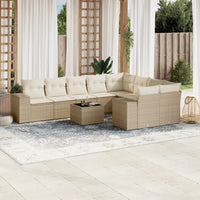 Set Divano da Giardino 10 pz con Cuscini Beige in Polyrattan 3255385