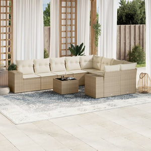 Set Divano da Giardino 10 pz con Cuscini Beige in Polyrattan 3255385