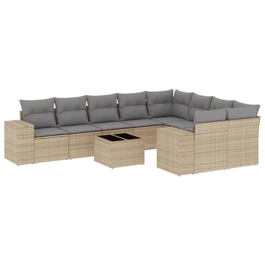 Set Divano da Giardino 10 pz con Cuscini Beige in Polyrattan 3255386
