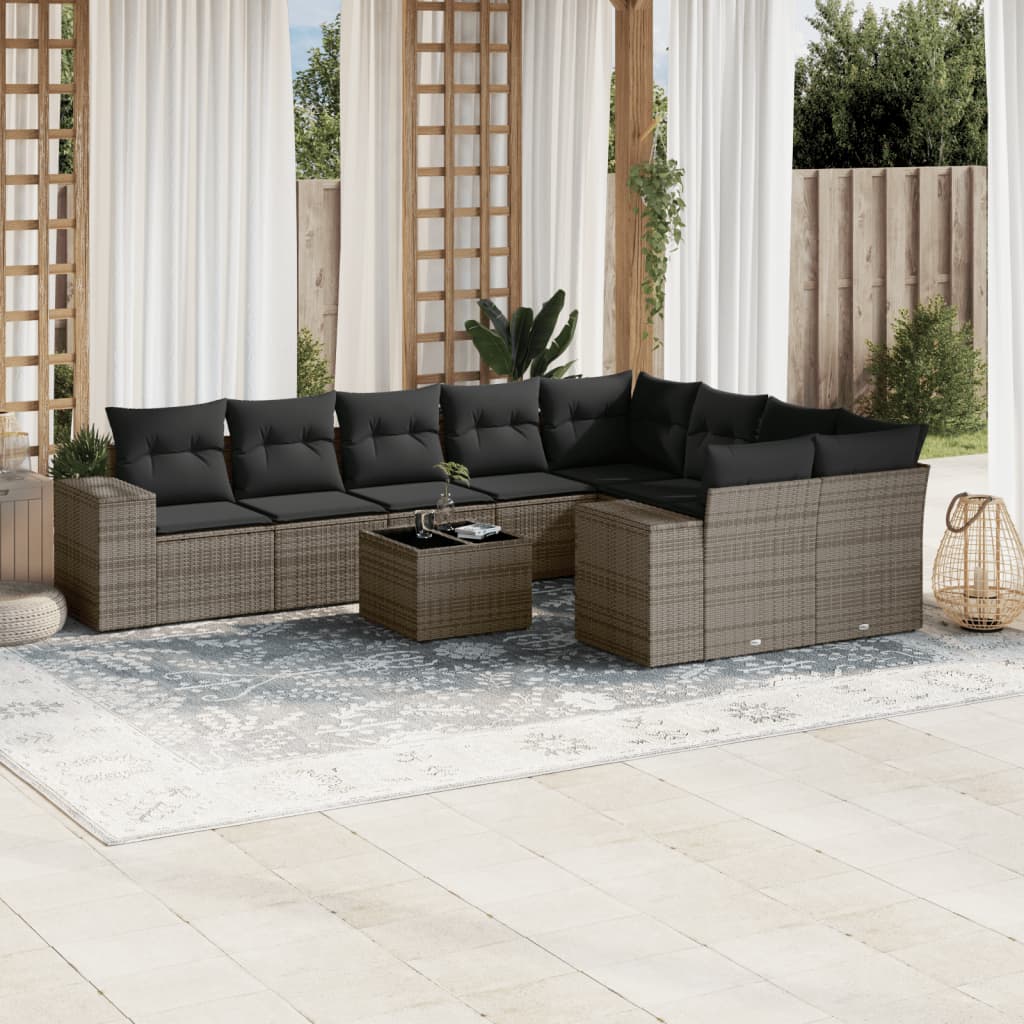 Set Divano da Giardino 10 pz con Cuscini Grigio in Polyrattan 3255387