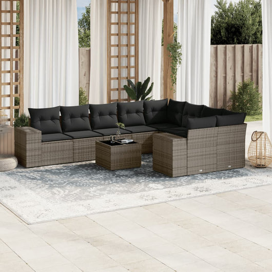 Set Divano da Giardino 10 pz con Cuscini Grigio in Polyrattan 3255387